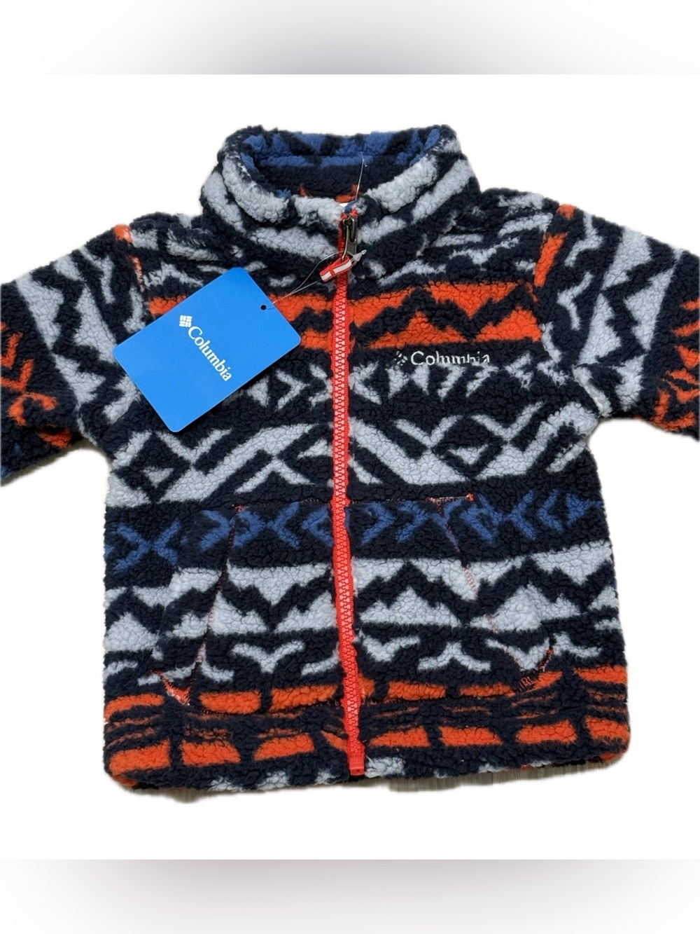 Columbia Kids Navy, Gray & Orange Patterned Sherpa Zip Jacket